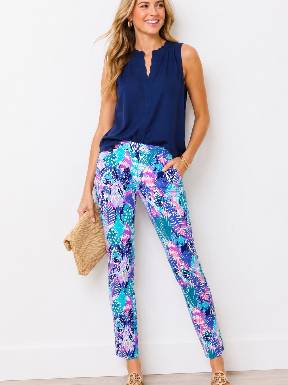 Lilly Pulitzer Kelly Skinny Ankle Pants Quill Out Print Size 00